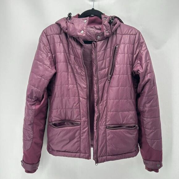 Oiselle Katron Insulated Jacket Size XS Full Zip Burgundy Hooded Outdoor Running - Picture 2 of 11